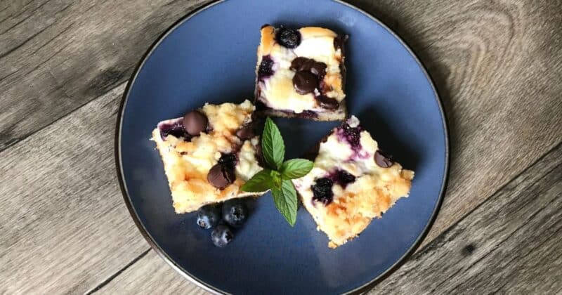 Čučoriedková bublanina s posýpkou a tvarohom.